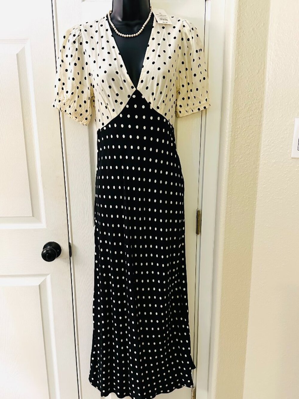 ✨ NWT A New Day Colorblock Polka Dot Midi Dress | Black & White | Size XS